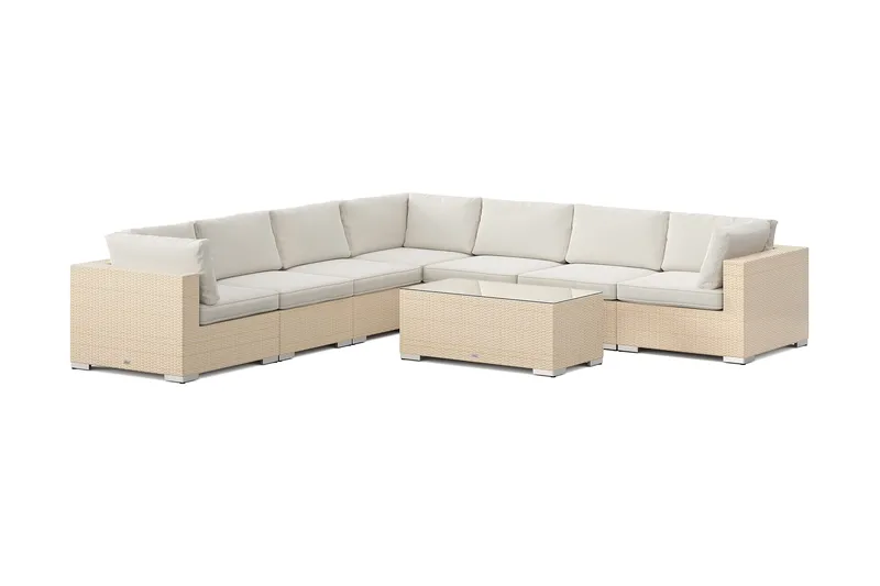 Bahamas utendørs hjørnesofa 7-seters vendbar med bord, Beige