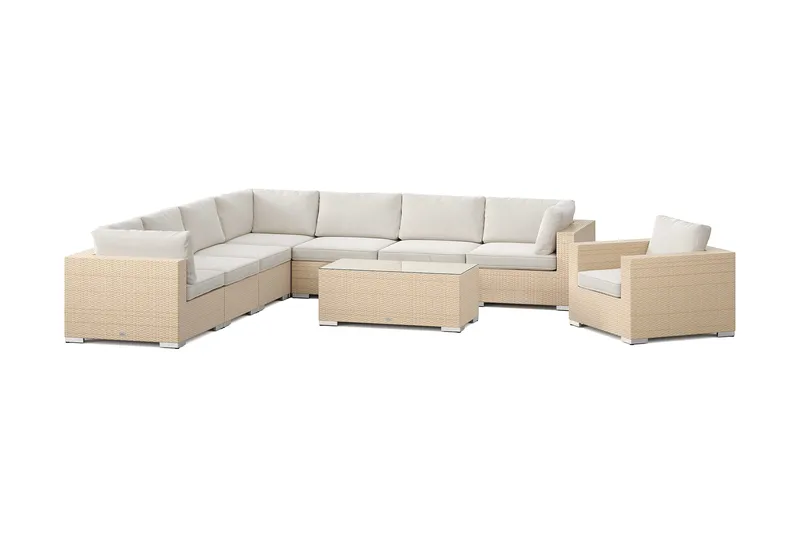 Bahamas utendørs hjørnesofa 8-seters vendbar med lenestol og bord, Beige