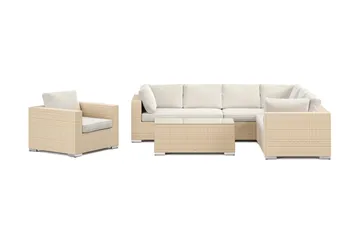 Bahamas utendørs L-sofa høyre 7-seters med lenestol og bord - Beige - Hagemøbler & utemiljø - Loungemøbler - Loungegrupper