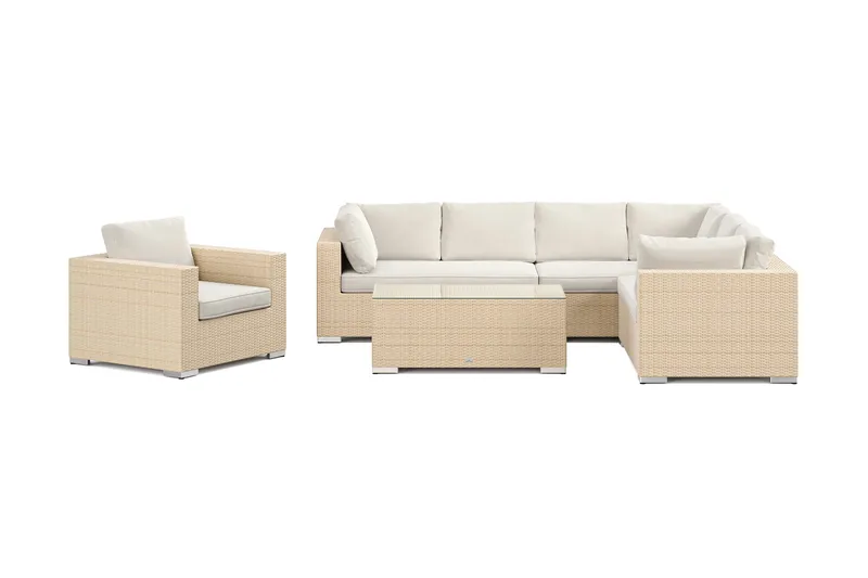 Bahamas utendørs L-sofa høyre 7-seters med lenestol og bord - Beige - Hagemøbler & utemiljø - Loungemøbler - Loungegrupper