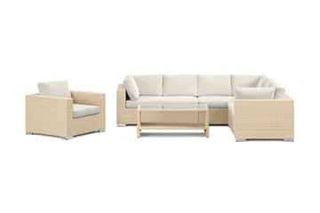Bahamas utendørs L-sofa høyre 7-seters med lenestol og bord med hylle - Beige - Hagemøbler & utemiljø - Loungemøbler - Loungegrupper