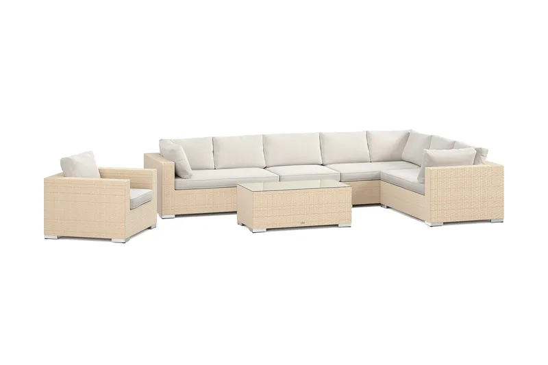 Bahamas utendørs L-sofa høyre 8-seters med lenestol og bord, Beige