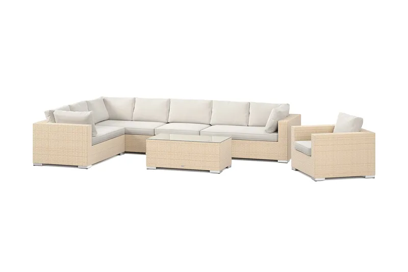 Bahamas utendørs L-sofa venstre 8-seters med lenestol og bord, Beige