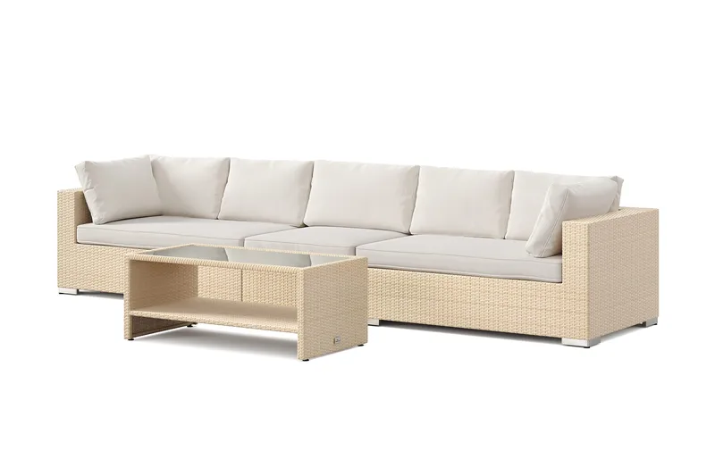 Bahamas utesofa 5-seters med bord og hylle, Beige