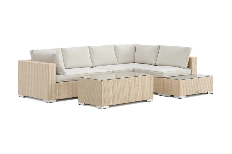 Bahamas utesofa 5-seters vendbar sjeselong med avslutning og bord - Beige - Hagemøbler & utemiljø - Loungemøbler - Loungegrupper