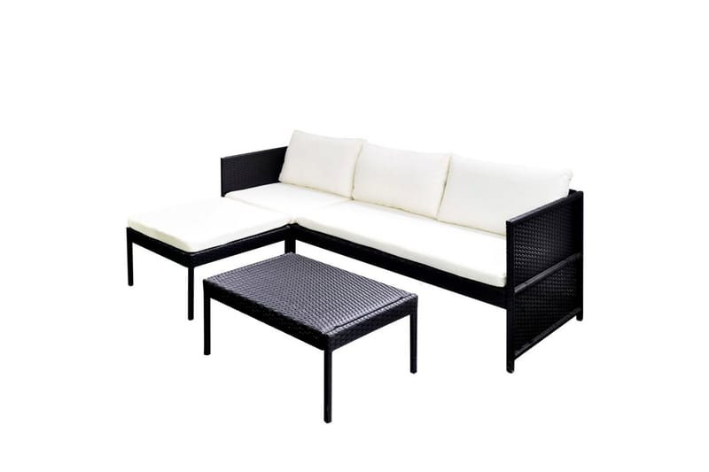 Hagesofagruppe med puter 3 deler polyrotting svart - Loungegrupper - Sofagruppe utendørs