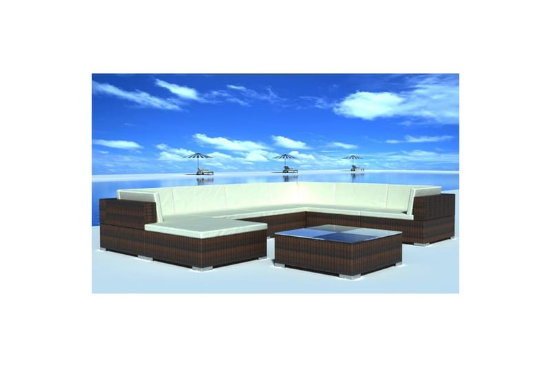 Hagesofagruppe med puter 8 deler polyrotting brun - Loungegrupper - Sofagruppe utendørs