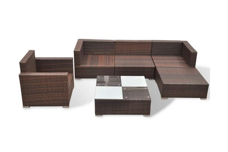 Hagesofagruppe med puter 6 deler polyrotting brun - Loungegrupper - Sofagruppe utendørs