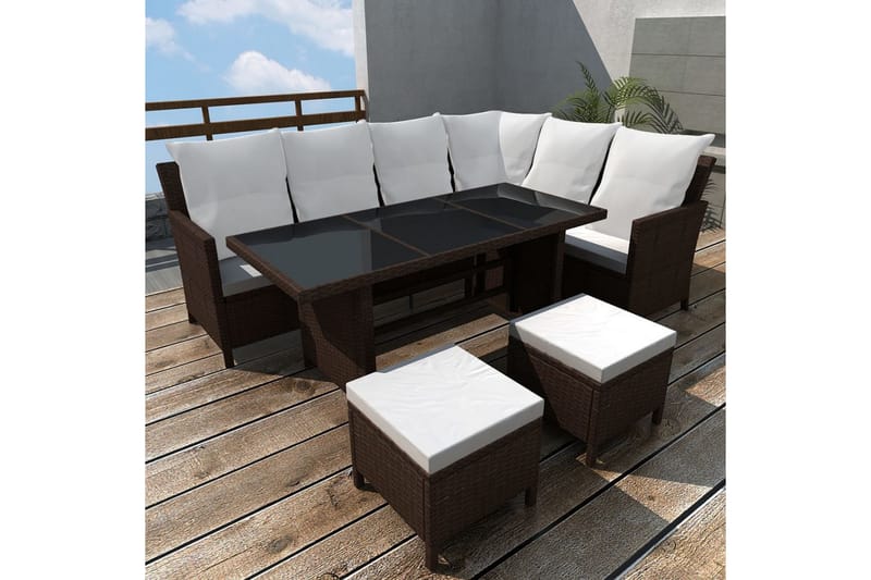Hagesofagruppe med puter 4 deler polyrotting brun - Brun - Loungegrupper - Sofagruppe utendørs