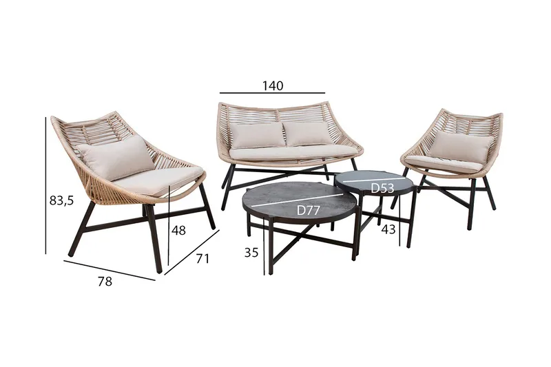 Helsinki Hagesett beige - Hagemøbler & utemiljø - Loungemøbler - Loungegrupper