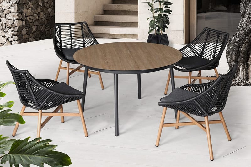 Helsinki Spisegruppe inkl. 4 Stoler - Svart / Beige - Hagemøbler & utemiljø - Loungemøbler - Loungegrupper