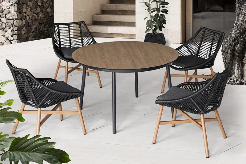 Helsinki Spisegruppe inkl. 4 Stoler - Svart / Beige - Hagemøbler & utemiljø - Loungemøbler - Loungegrupper