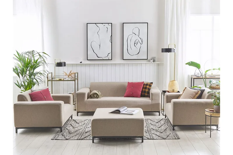 Hughen Loungegruppe 5-seter - Beige / Svart - Hagemøbler & utemiljø - Loungemøbler - Loungegrupper