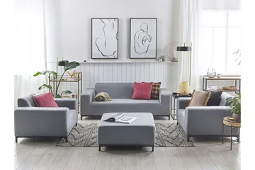 Hughen Loungegruppe 5-seter - Grå / Svart - Hagemøbler & utemiljø - Loungemøbler - Loungegrupper