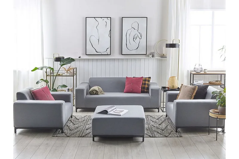 Hughen Loungegruppe 5-seter - Grå / Svart - Hagemøbler & utemiljø - Loungemøbler - Loungegrupper