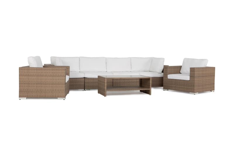 Loungegrupp Bahamas 6-sits 1 Bord m Hylle - 2 Lenestoler Sand - Hagemøbler & utemiljø - Loungemøbler - Loungegrupper