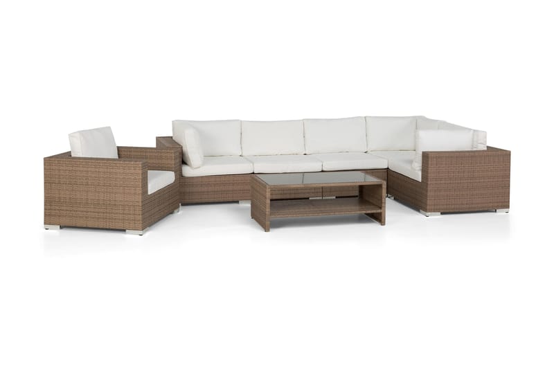 Loungegrupp Bahamase 6 Pers Bord m Hylle - Lenestol Sand - Hagemøbler & utemiljø - Loungemøbler - Loungegrupper
