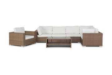 Loungegrupp Bahamase 6 Pers Bord m Hylle - Lenestol Sand - Hagemøbler & utemiljø - Loungemøbler - Loungegrupper