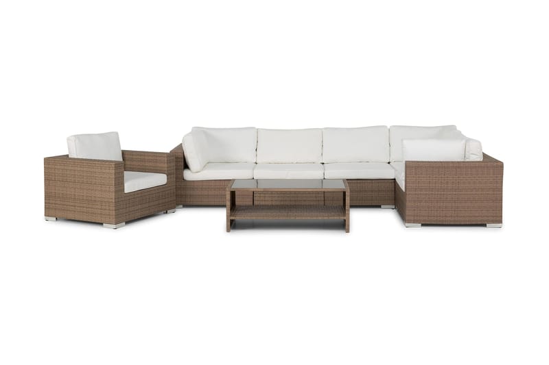 Loungegrupp Bahamase 6 Pers Bord m Hylle - Lenestol Sand - Hagemøbler & utemiljø - Loungemøbler - Loungegrupper