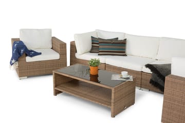 Loungegrupp Bahamase 6 Pers Bord m Hylle - Lenestol Sand - Hagemøbler & utemiljø - Loungemøbler - Loungegrupper