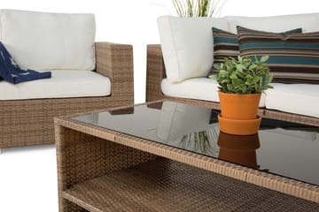 Loungegrupp Bahamase 6 Pers Bord m Hylle - Lenestol Sand - Hagemøbler & utemiljø - Loungemøbler - Loungegrupper