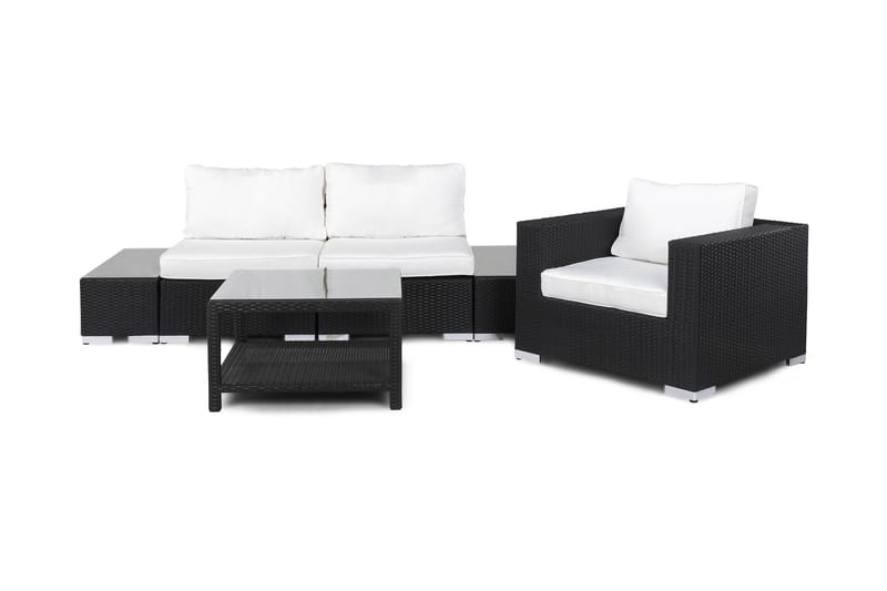 Loungegruppe Bahamas 3 Pers 1 Bord 75x75 - 2 Avslutning 1 Lenestol Svart - Loungegrupper - Sofagruppe utendørs