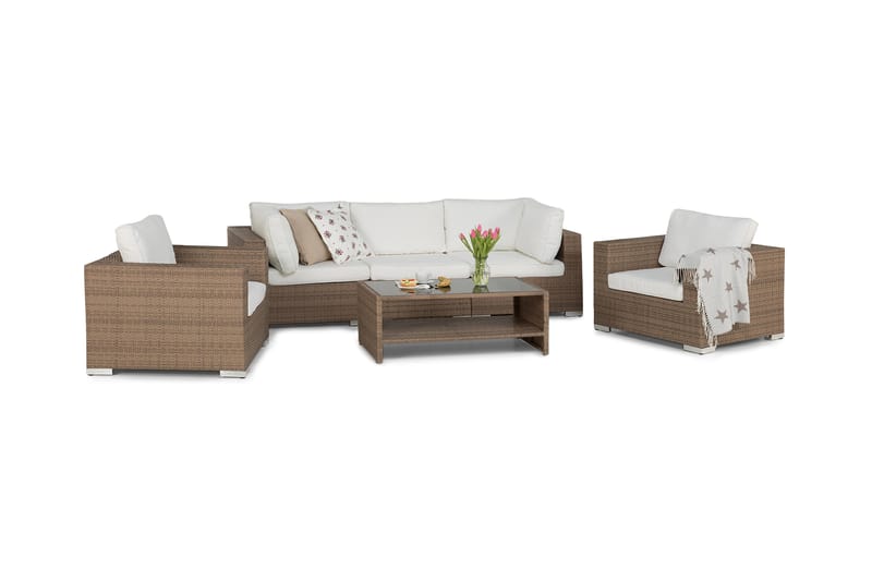 Loungegruppe Bahamas 5-seter 1 Bord m Hylle - 2 Lenestoler Sand - Hagemøbler & utemiljø - Loungemøbler - Loungegrupper