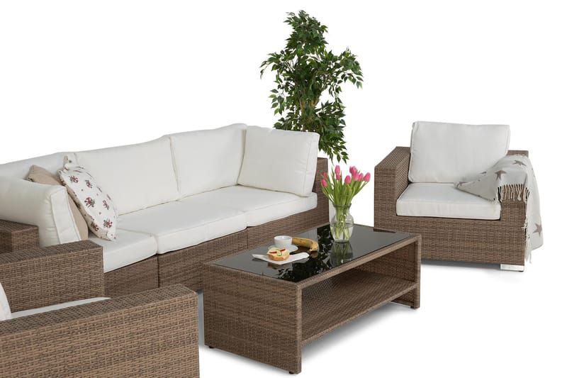 Loungegruppe Bahamas 5-seter 1 Bord m Hylle - 2 Lenestoler Sand - Hagemøbler & utemiljø - Loungemøbler - Loungegrupper