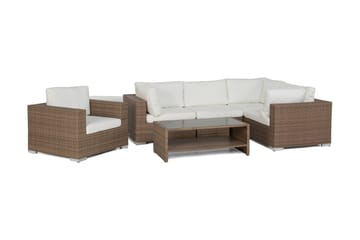 Loungegruppe Bahamas 5 Pers Bord m Hylle - Lenestol Sand - Hagemøbler & utemiljø - Loungemøbler - Loungegrupper