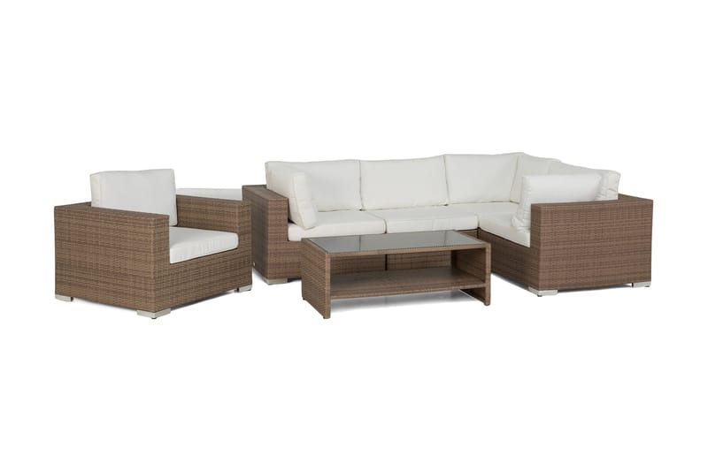 Loungegruppe Bahamas 5 Pers Bord m Hylle - Lenestol Sand - Hagemøbler & utemiljø - Loungemøbler - Loungegrupper