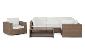 Loungegruppe Bahamas 5 Pers Bord m Hylle - Lenestol Sand - Hagemøbler & utemiljø - Loungemøbler - Loungegrupper