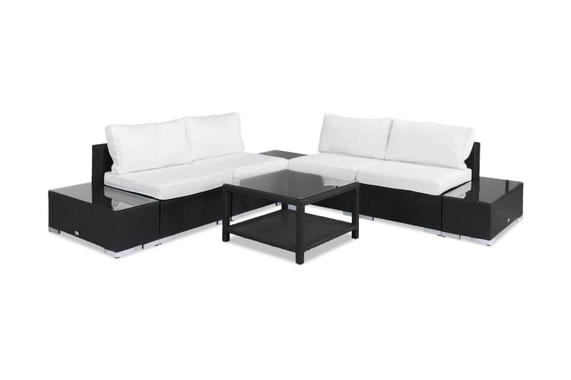 Loungegruppe Bahamas 5 Pers 1 Bord 75x75 - 1 Divan 2 Avslutninger Svart - Loungegrupper - Sofagruppe utendørs