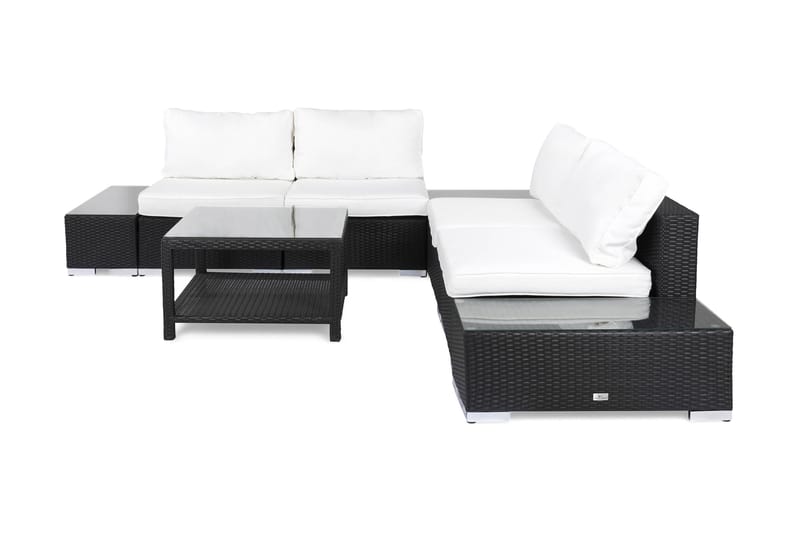 Loungegruppe Bahamas 5 Pers 1 Bord 75x75 - 1 Divan 2 Avslutninger Svart - Loungegrupper - Sofagruppe utendørs