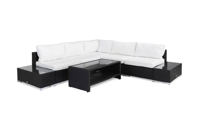Loungegruppe Bahamas 5 Pers 1 Bord m Hylle - 2 Avslutninger Svart - Hagemøbler & utemiljø - Loungemøbler - Loungegrupper