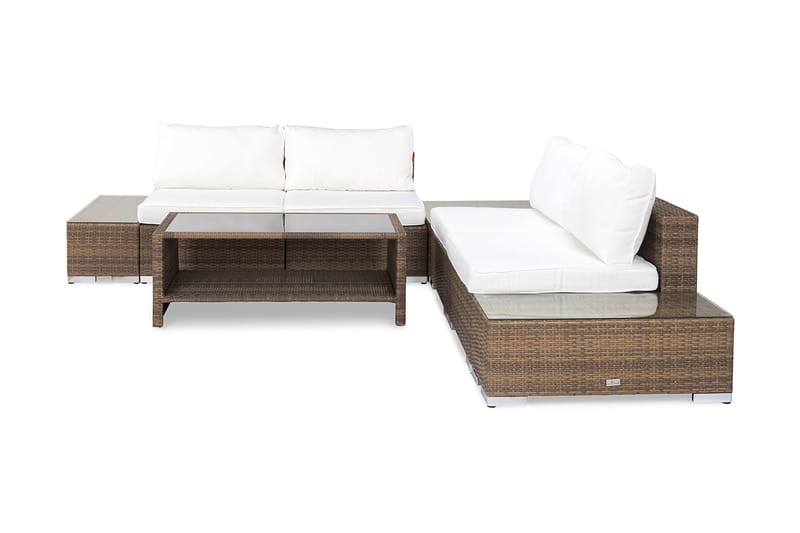 Loungegruppe Bahamas 5 Pers 1 Bord m Hylle - 1 Divan 2 Avslutninger Sand - Loungegrupper - Sofagruppe utendørs