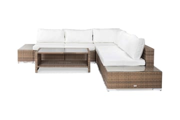 Loungegruppe Bahamas 5 Pers 1 Bord m Hylle - 2 Avslutninger Sand - Hagemøbler & utemiljø - Loungemøbler - Loungegrupper