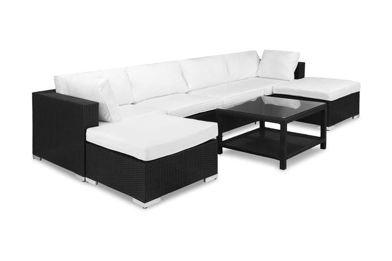 Loungegruppe Bahamas 6 Pers 1 Bord m Hylle - 2 Divan|Bord Svart - Loungegrupper - Sofagruppe utendørs