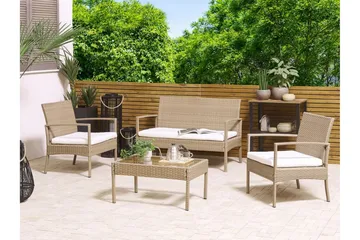 Loungegruppe utendørs 4-seters kunstrotting lysebrun MARSALA - Tre/natur - Hagemøbler & utemiljø - Loungemøbler - Loungegrupper