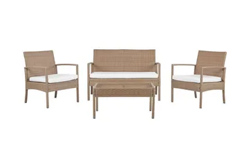 Loungegruppe utendørs 4-seters kunstrotting lysebrun MARSALA - Tre/natur - Hagemøbler & utemiljø - Loungemøbler - Loungegrupper