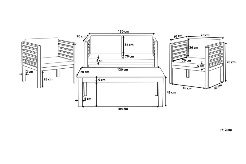 Pacific Loungegruppe 130 cm - Tre / Natur - Hagemøbler & utemiljø - Loungemøbler - Loungegrupper