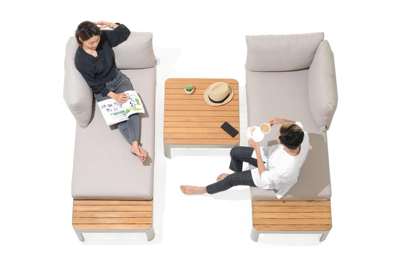 Portals Loungegruppe 4-seter - Hvit/Teak - Hagemøbler & utemiljø - Loungemøbler - Loungegrupper