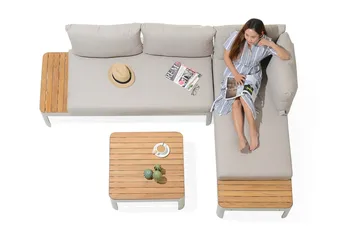 Portals Loungegruppe 4-seter - Hvit/Teak - Hagemøbler & utemiljø - Loungemøbler - Loungegrupper