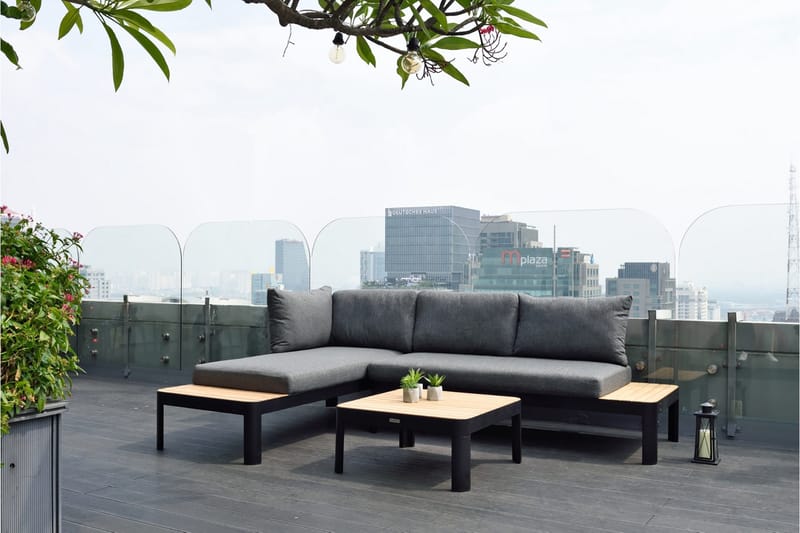 Portals Loungegruppe 4-seter - Svart / Teak - Hagemøbler & utemiljø - Loungemøbler - Loungegrupper