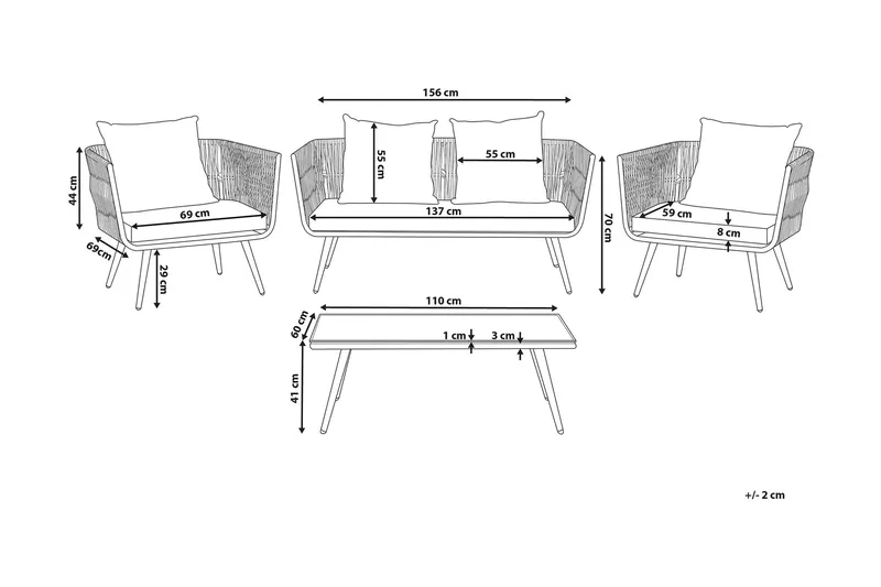 Ragusa Loungegruppe 156 cm - Grå - Hagemøbler & utemiljø - Loungemøbler - Loungegrupper