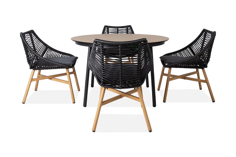 Spisegruppe Helsingfors inkl 4 stoler - Svart | Beige - Loungegrupper - Sofagruppe utendørs