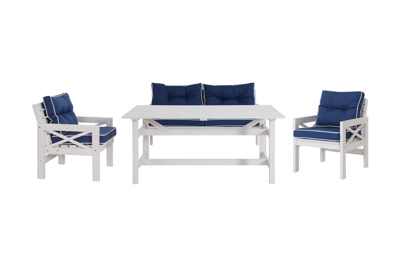 Spisegruppe Husarn 160 cm + 2 Stoler + Benk Hvit - KWA - Hagemøbler & utemiljø - Loungemøbler - Loungegrupper