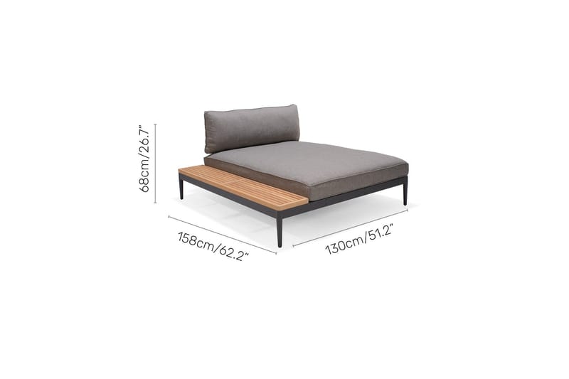 TOPAZ Sett Dagbedd + 2-seter sofa + sofabord 73 cm - Magnesiumgrå - Hagemøbler & utemiljø - Loungemøbler - Loungegrupper