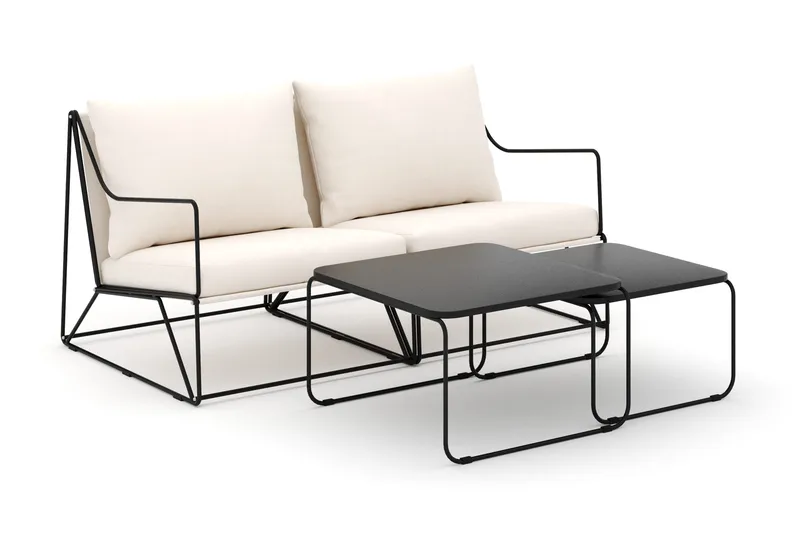 Usteryd 2-seters loungesofa med settbord, Svart/Beige