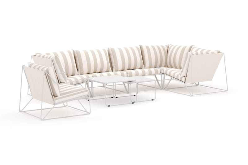 Usteryd utendørs hjørnesofa 6-seters vendbar med lenestol, Beige/Stripete