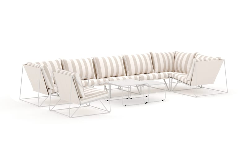 Usteryd utendørs hjørnesofa 7-seters vendbar med lenestol, Beige/Stripete